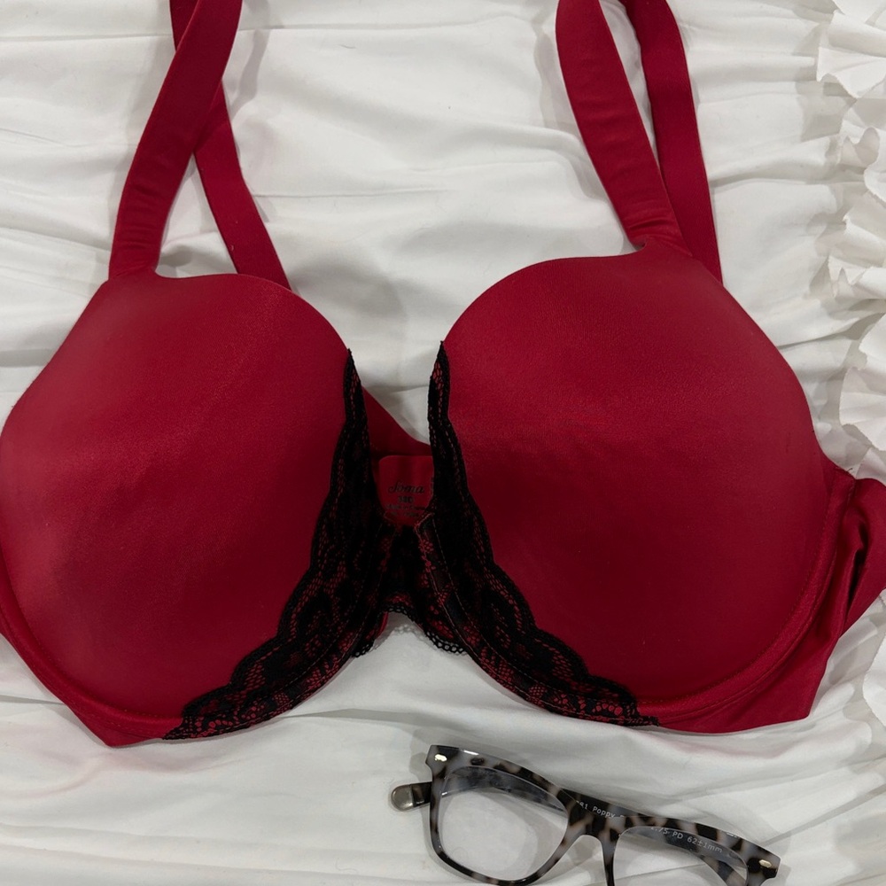 Soma Elegant Red Lace Trim Bra